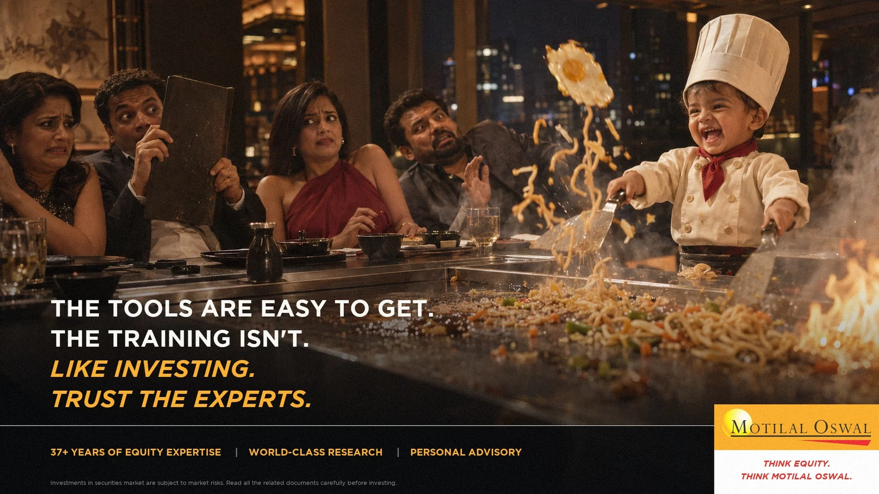 A toddler hibachi chef and four nervous diners