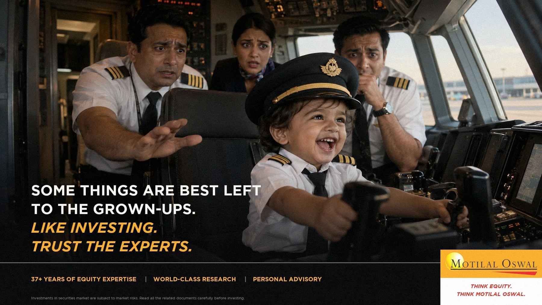 A toddler pilot in a cockpit