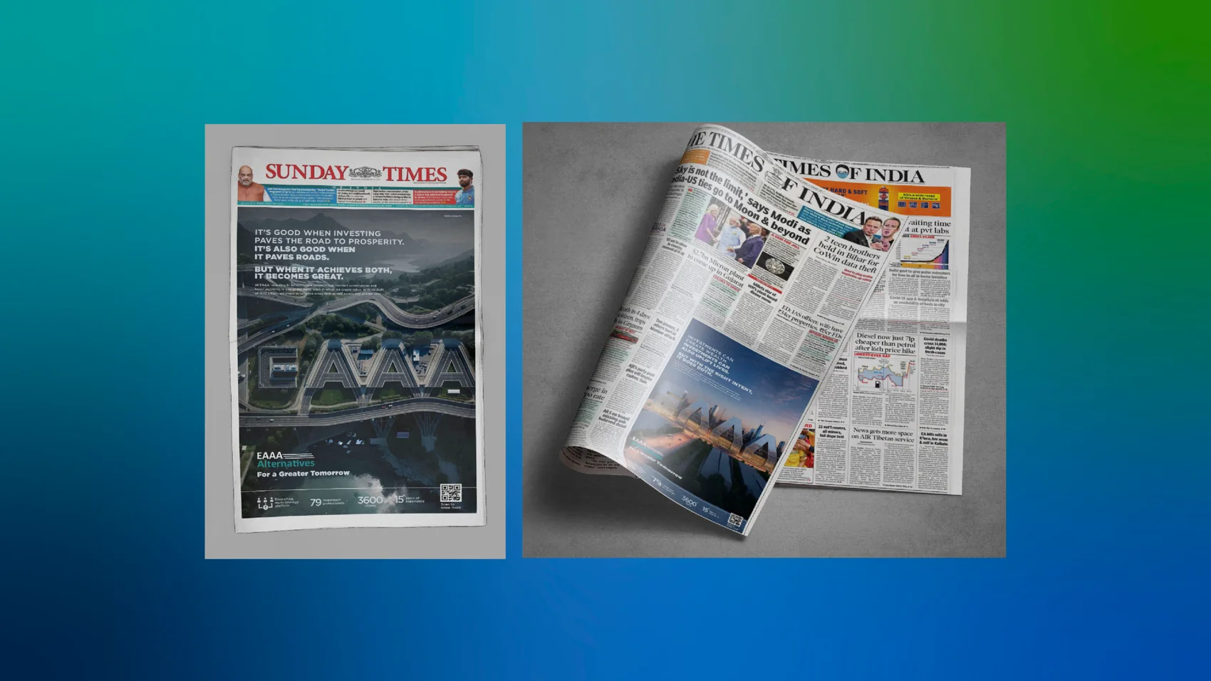 The press ads as they ran in the Sunday Times and the Times of India